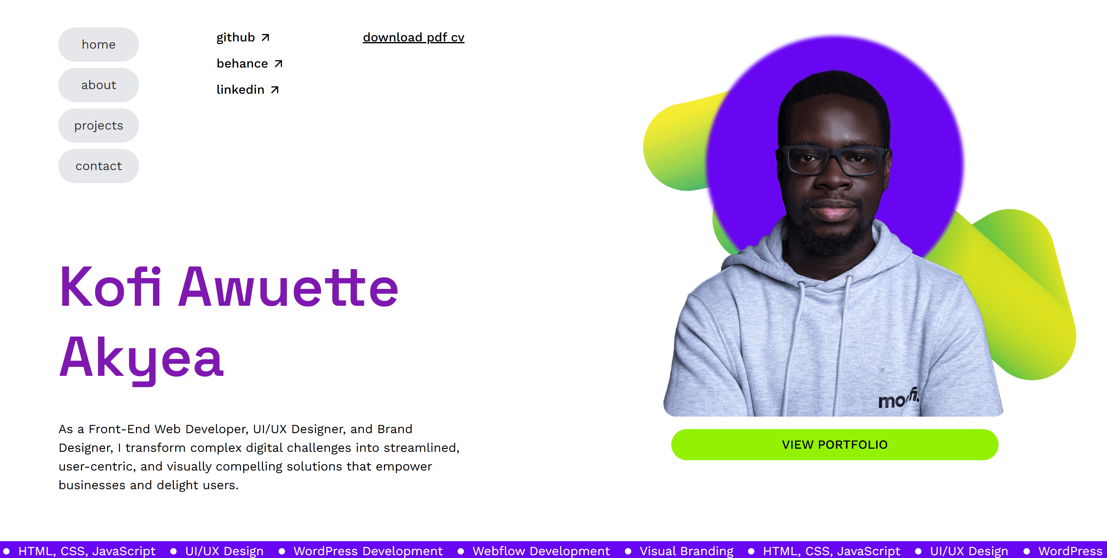 Screenshot of the portfolio website